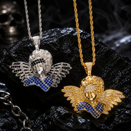 ICEDIAMOND TRUST BEYOND SIGHT blindfold angel pendant necklace in 18K gold plating with 5A CZ stones