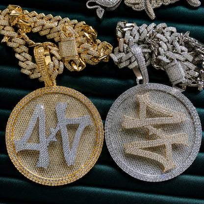 ICEDIAMOND TURN THE GAME Jumbo 44 spinner pendant necklace with 14k gold and white finished.

