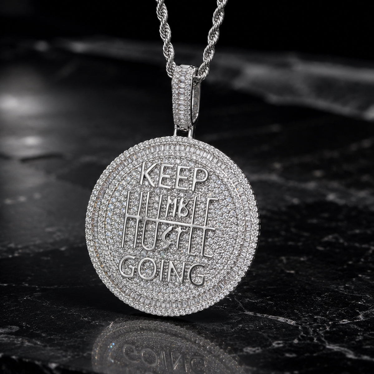 white gold tone KEEP GOING iced out necklace