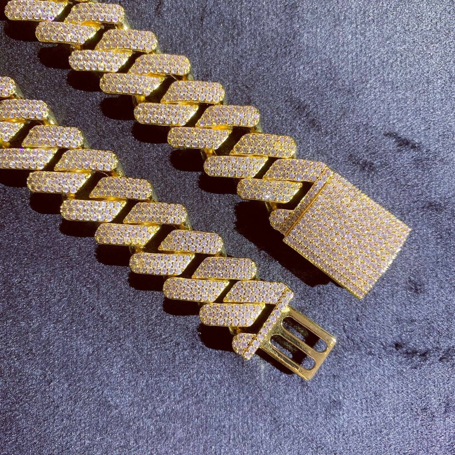 14K gold plated Cuban link chain with brilliant hand-set stones
