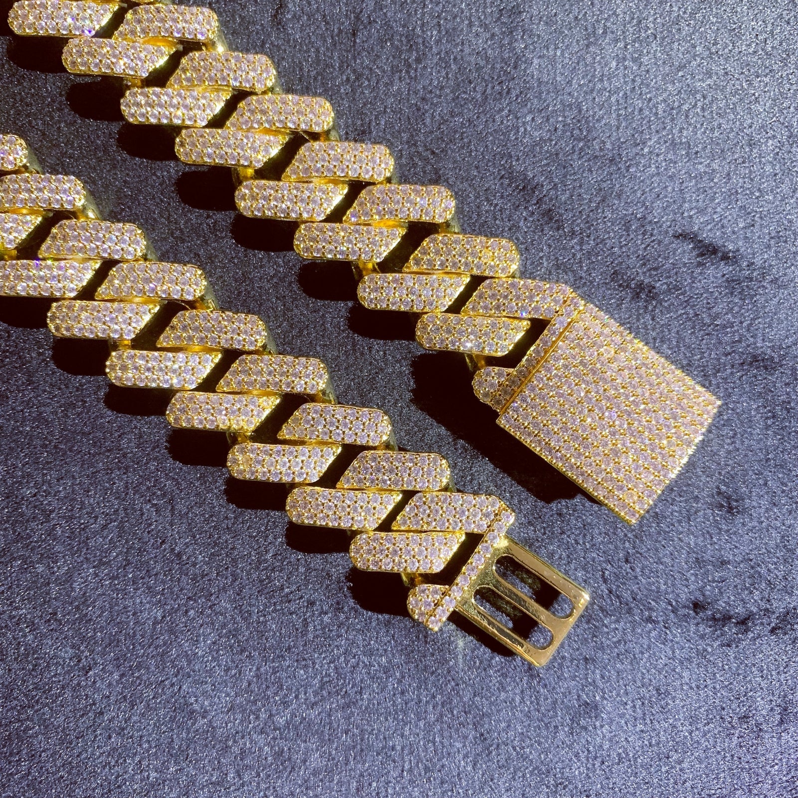 14K gold plated Cuban link chain with brilliant hand-set stones
