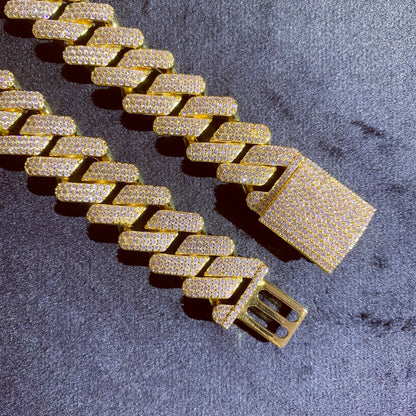 14K gold plated Cuban link chain with brilliant hand-set stones
