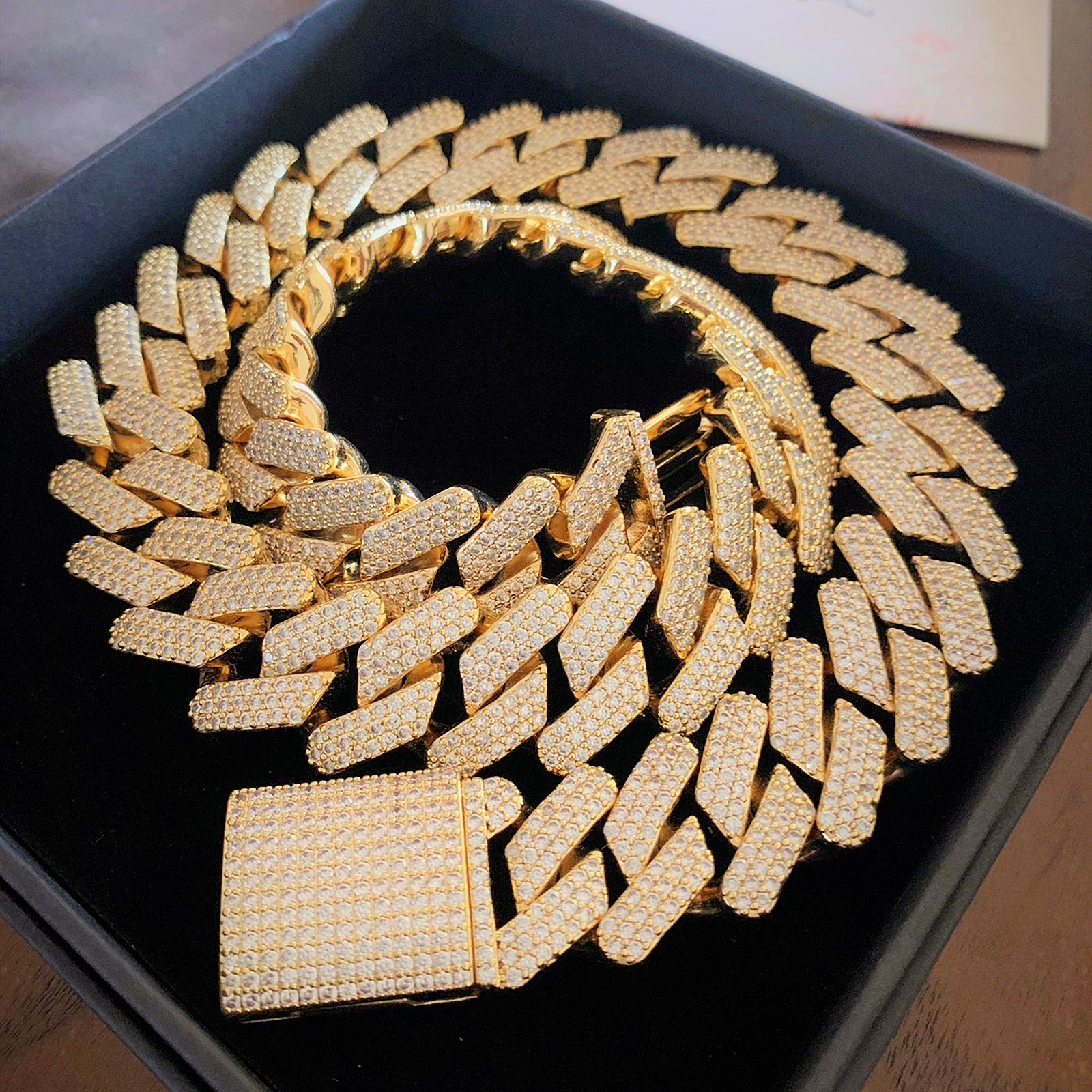 20mm iced out Cuban link chain necklace in 14K gold plated finish by ICEDIAMOND

