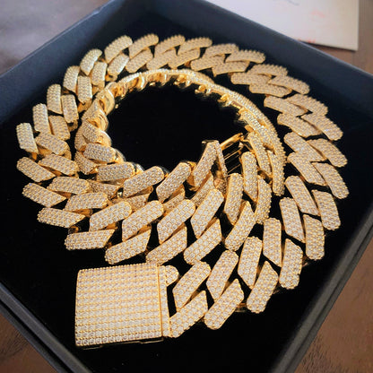 20mm iced out Cuban link chain necklace in 14K gold plated finish by ICEDIAMOND
