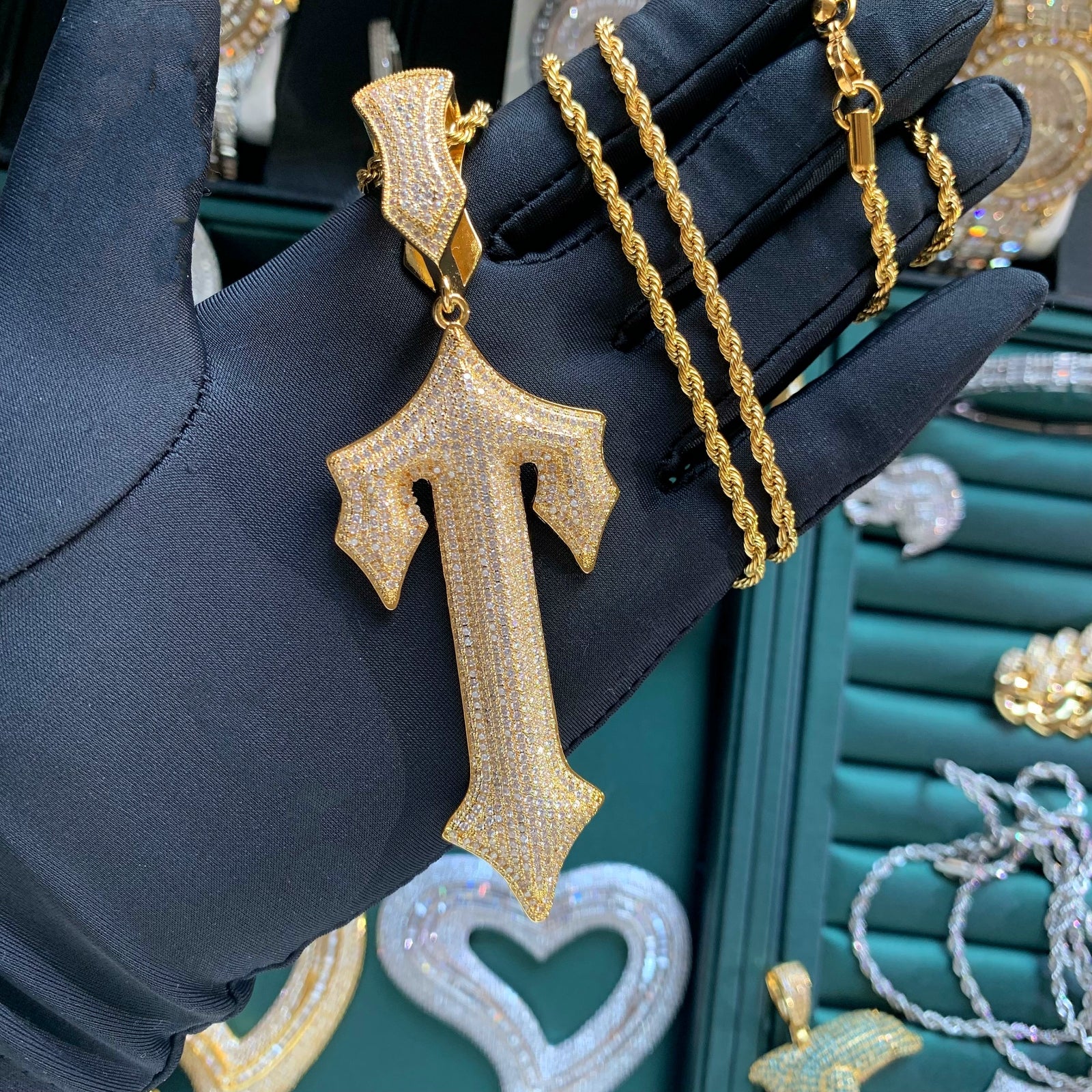 iced out big T pendant necklace