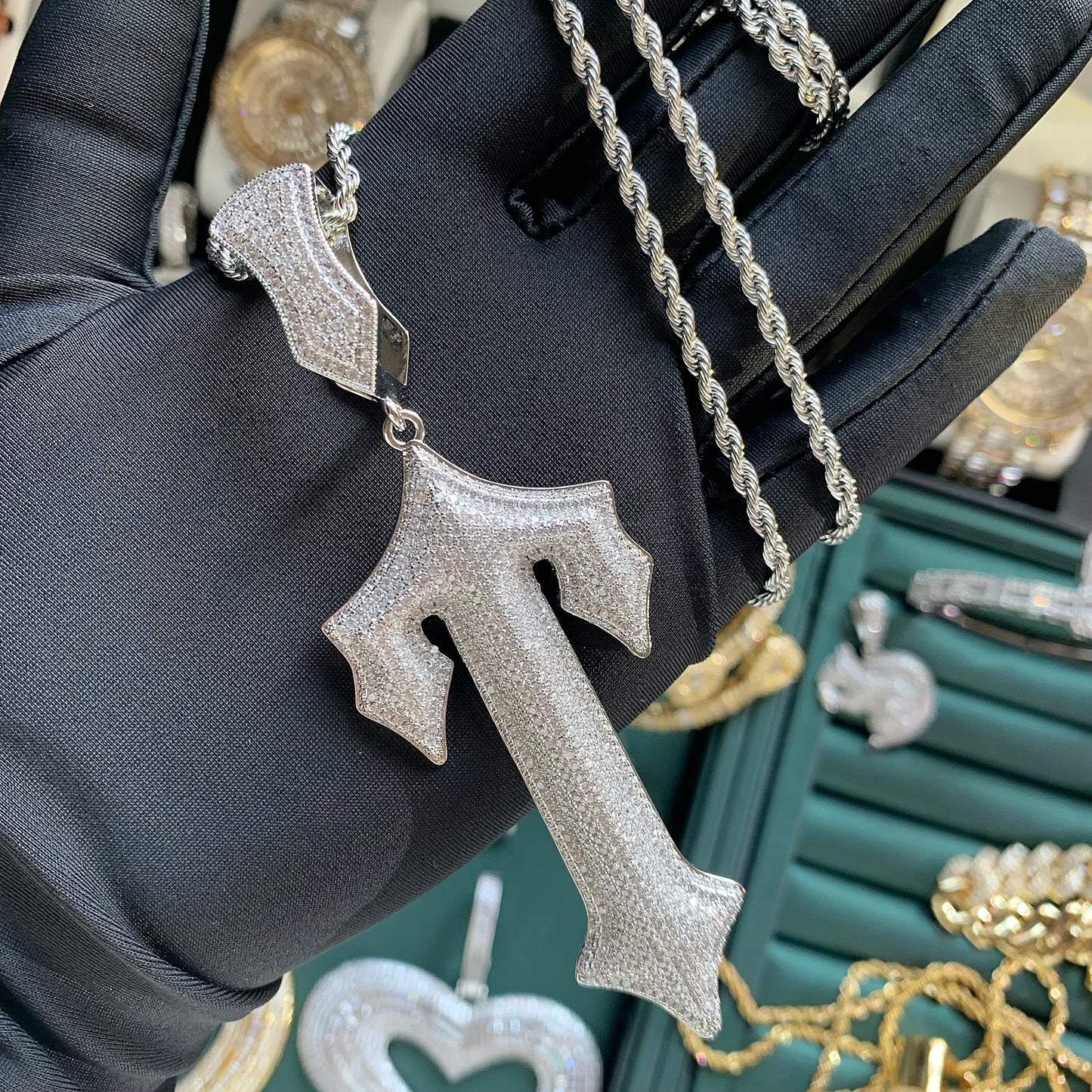 bling diamond sword pendant necklace for men