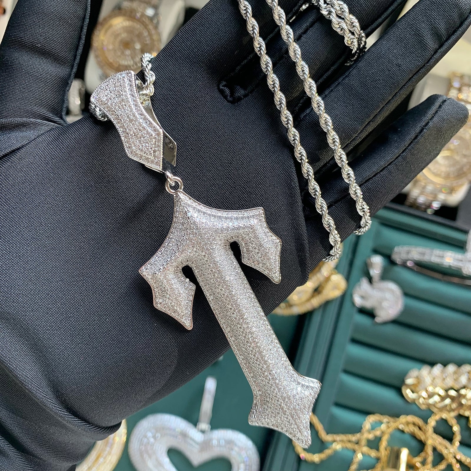 bling diamond sword pendant necklace for men