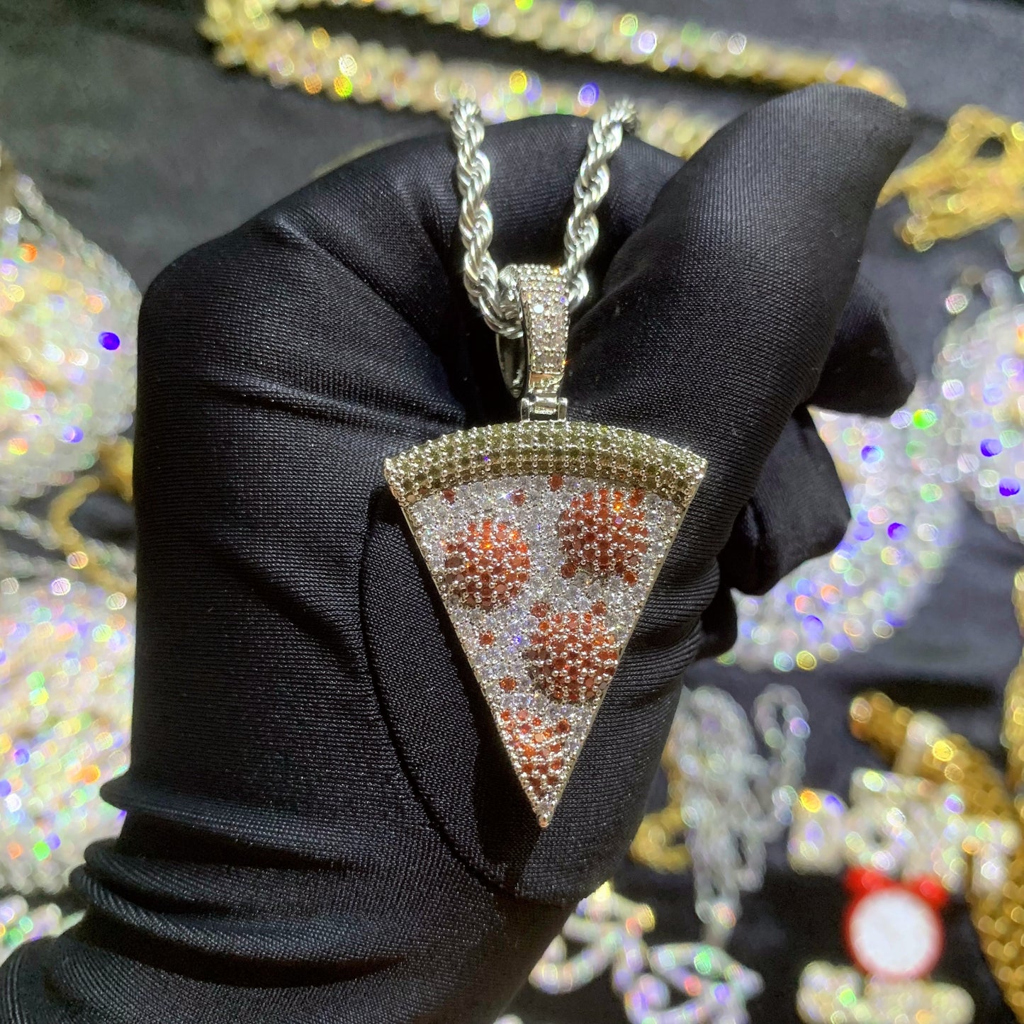 Brilliant Cheers Cheese Pizza Design Pendant Necklace