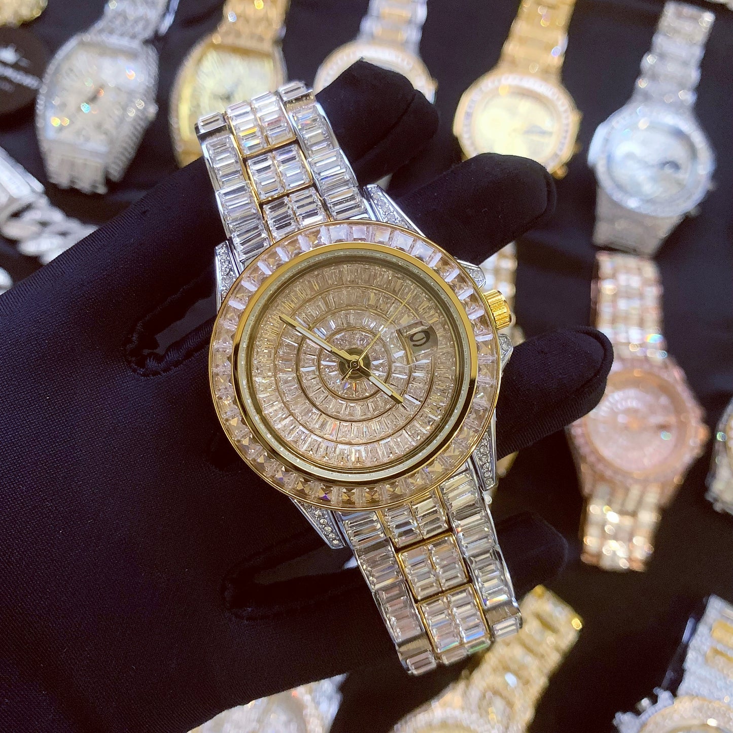 baguette diamond bling watch for rapper