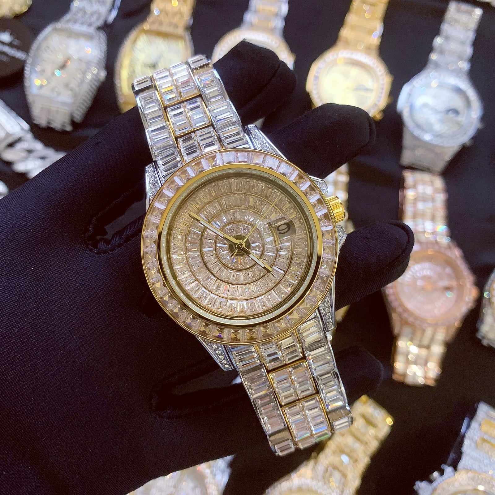 baguette diamond bling watch for rapper
