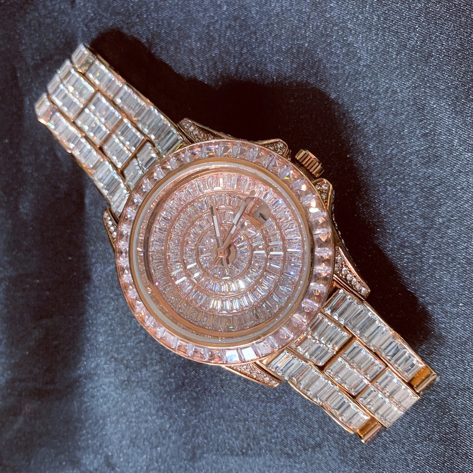 rose gold diamond bling watch