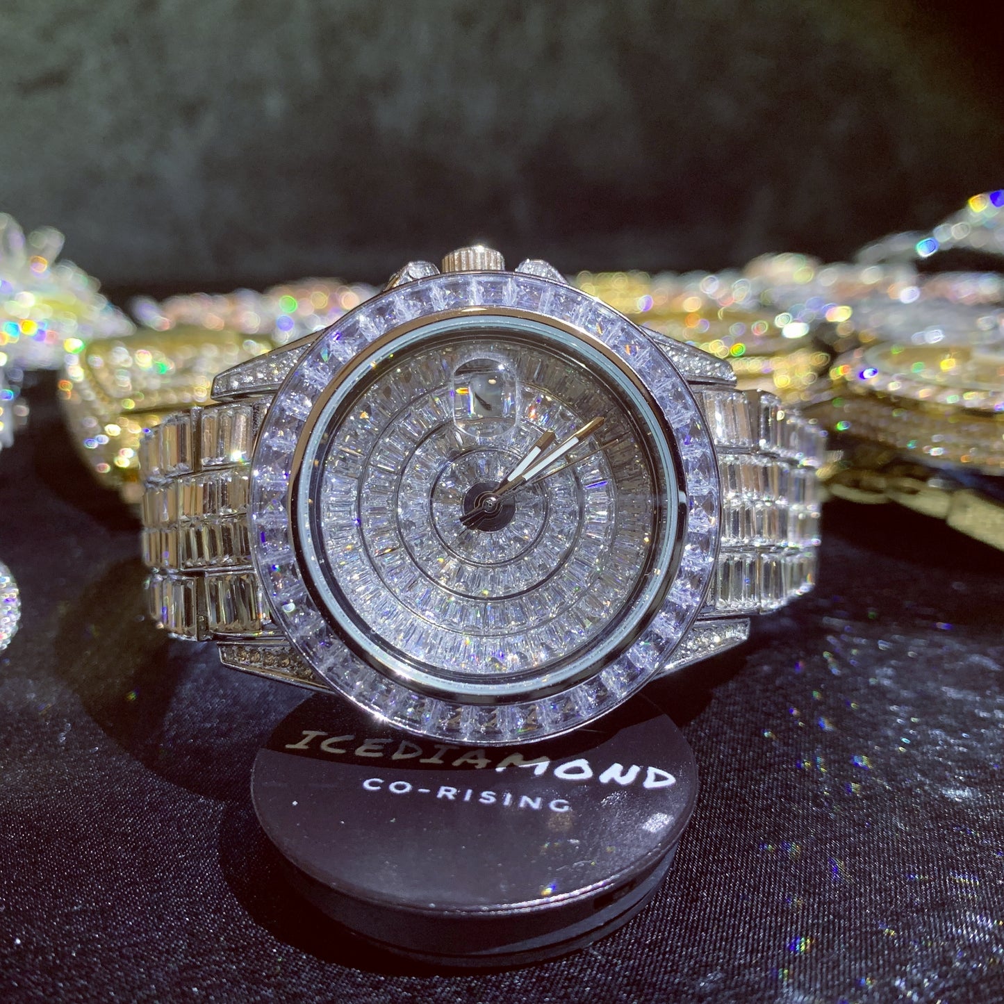 white gold plated iced out diamond watch