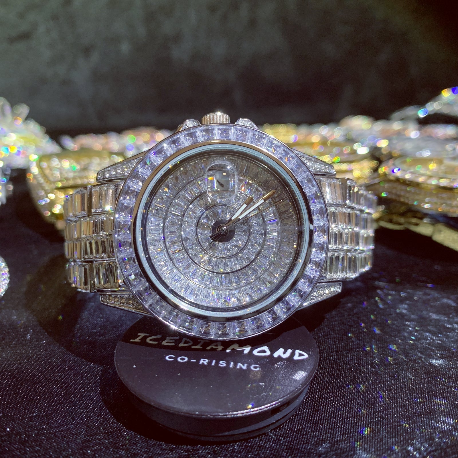 white gold plated iced out diamond watch