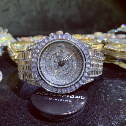 white gold plated iced out diamond watch