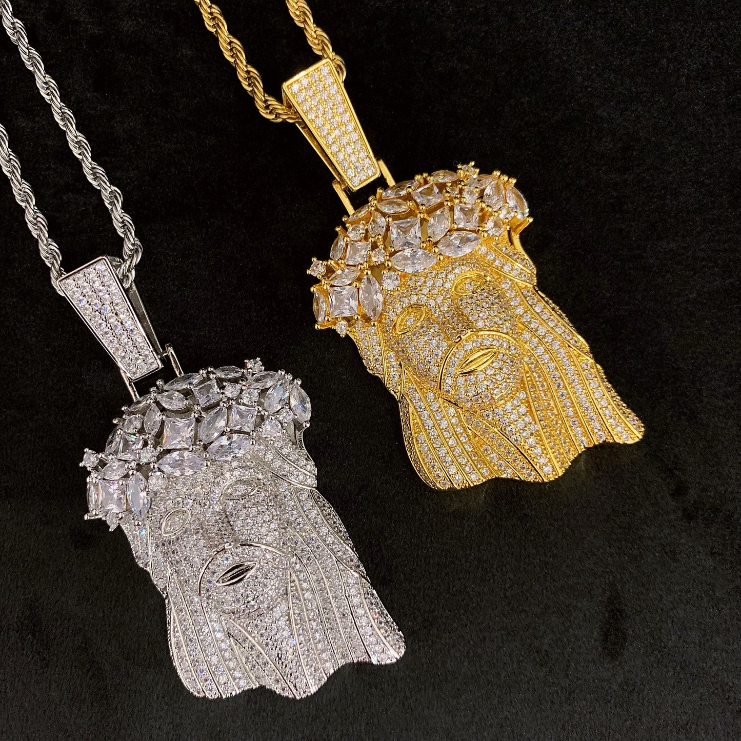 Front view of the CROWN YOUR FAITH crowned Jesus pendant necklace
